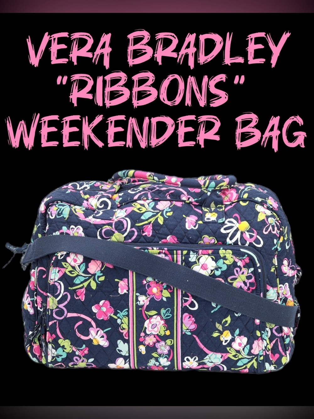 Vera Bradley RIBBONS Navy Floral Quilted Weekender Bag with New Ditty Bag - Picture 2 of 8